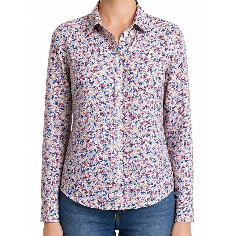 Charter Club Womens Floral Button Down Shirt Blouse 79% Cotton Size 10